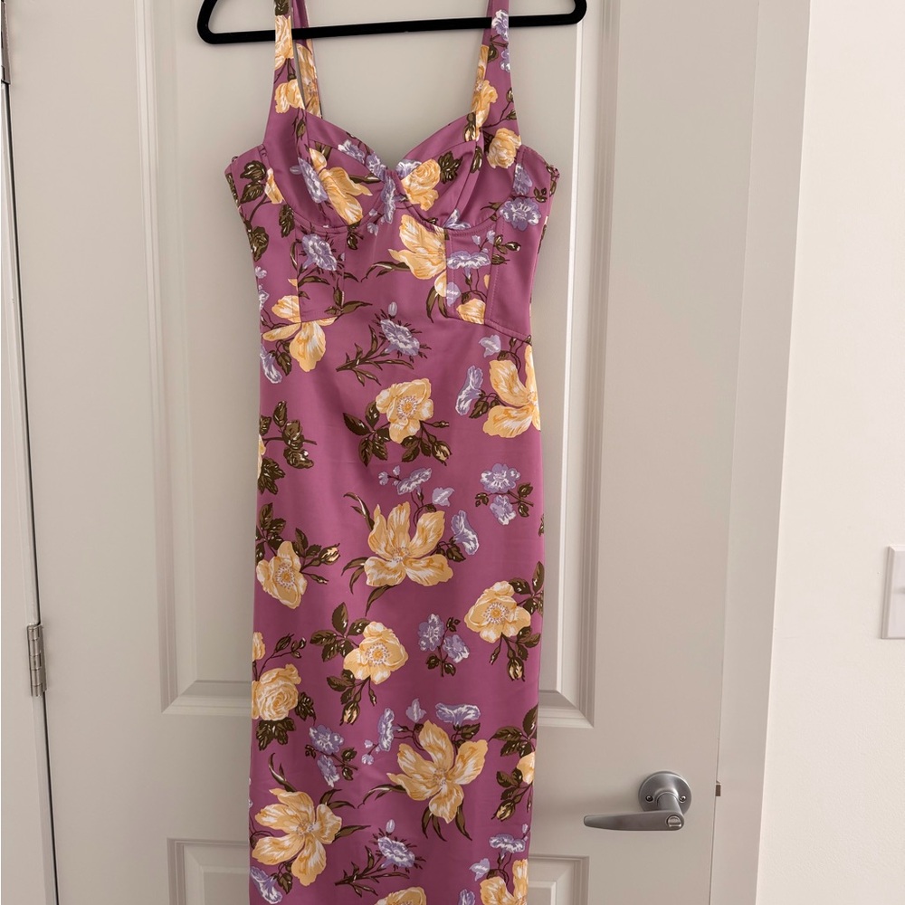 Zara Purple and Yellow Floral Midi Dress - Picture 4 of 4